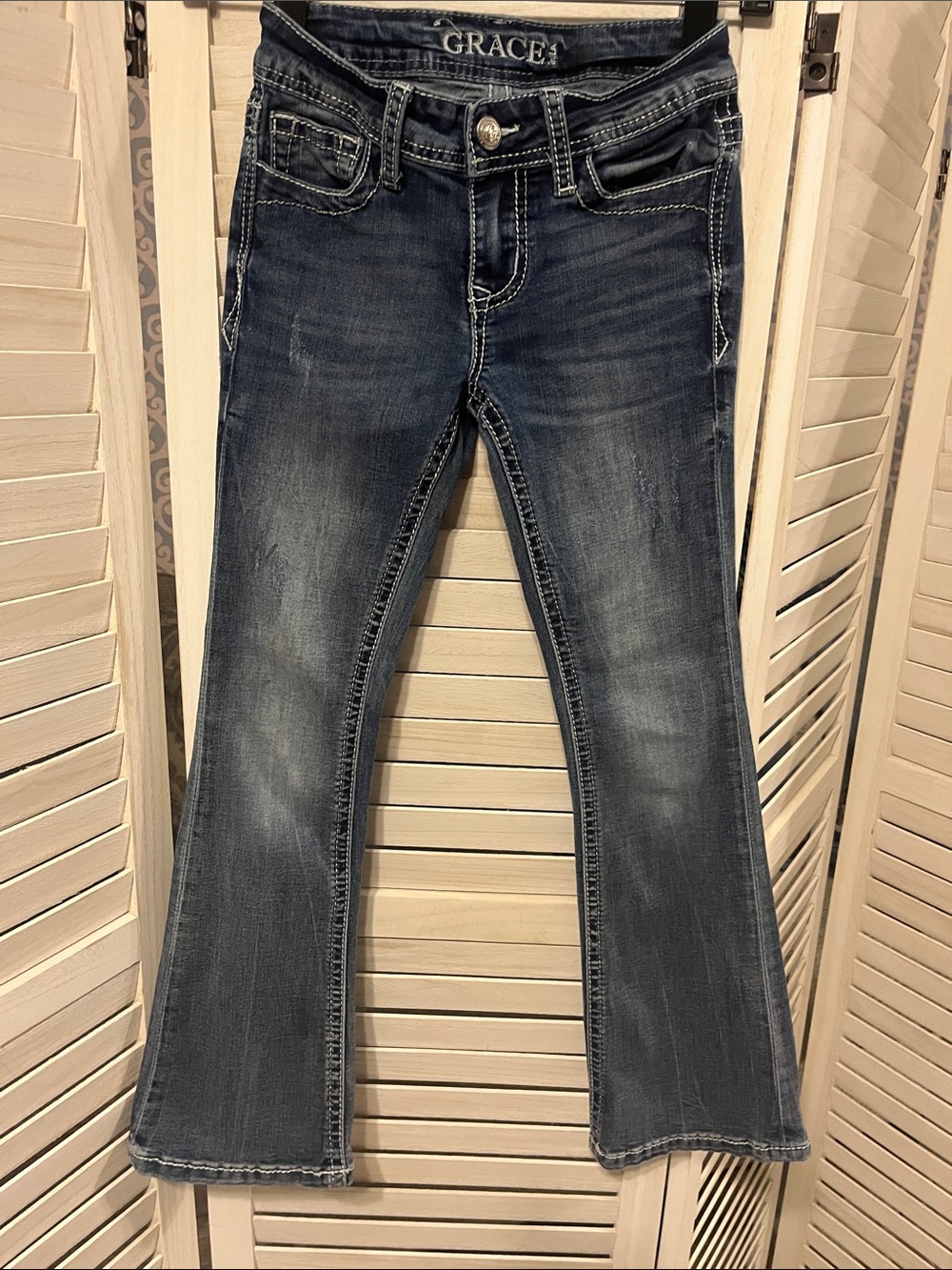 Grace in LA Little Girls Size 8 Dark Blue Faded Bootcut Kids Jeans